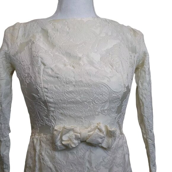 Vintage 50s 60s Womens Size 0 Ivory‎ Wedding Gown Longsleeve Attached Cape Train - Picture 9 of 16